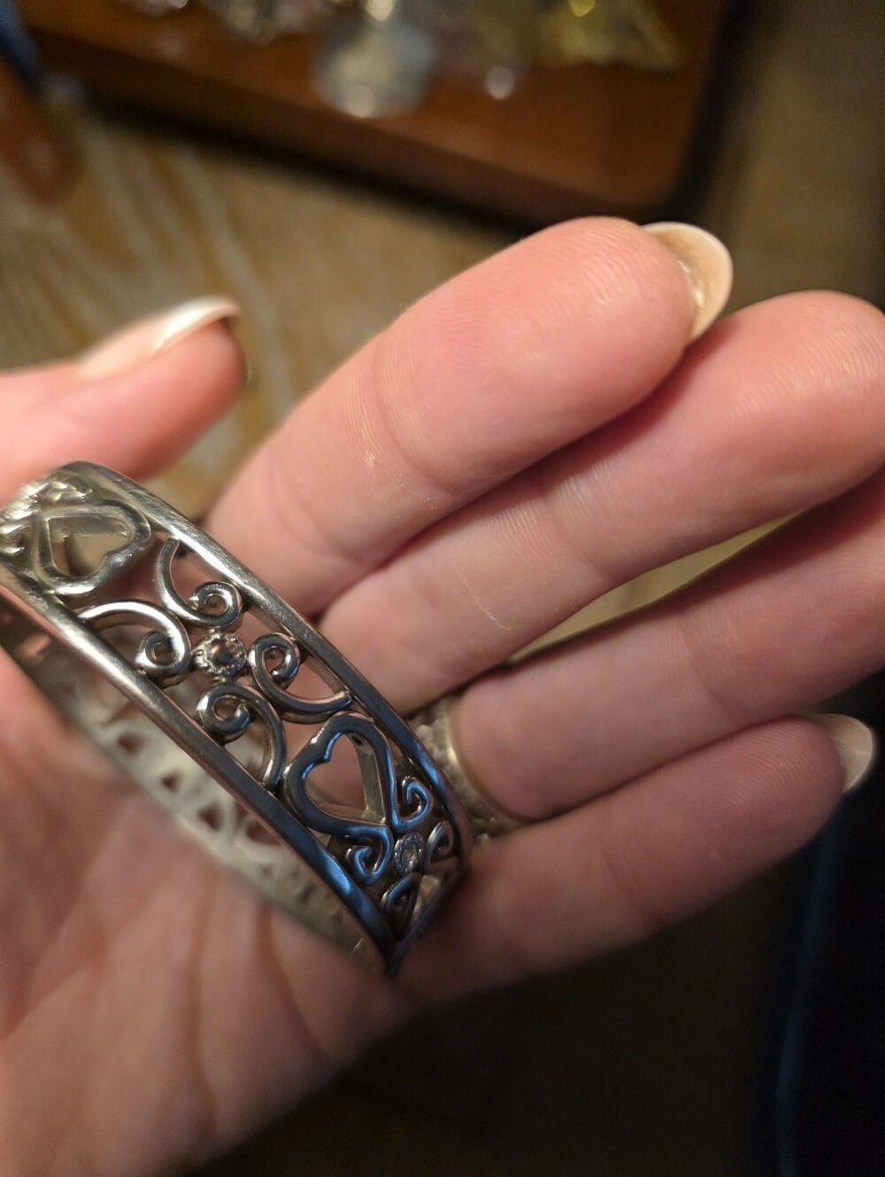 Silver Heart Filigree Bangle Bracelet - Women's Jewelry